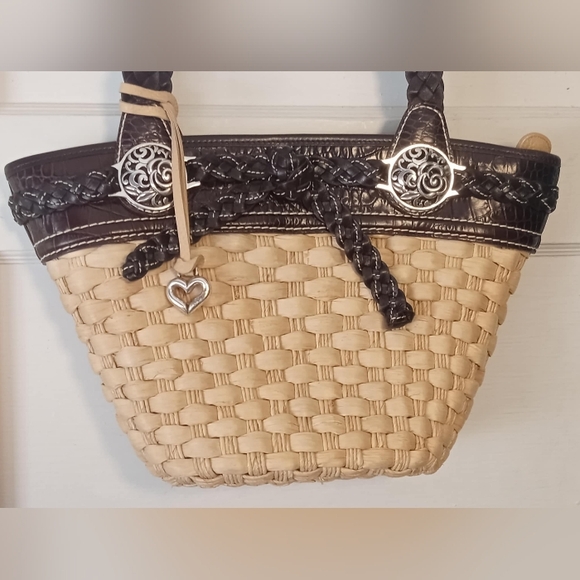 Brighton Candice straw and leather women's purse handbag vintage vtg woven boho - Picture 2 of 10